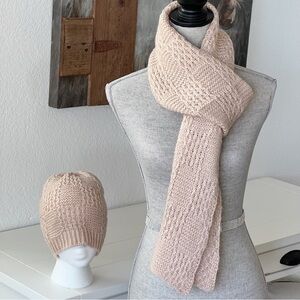 H&M Blush Pink Knit Scarf and Hat Set One Size Cozy Winter NWOT